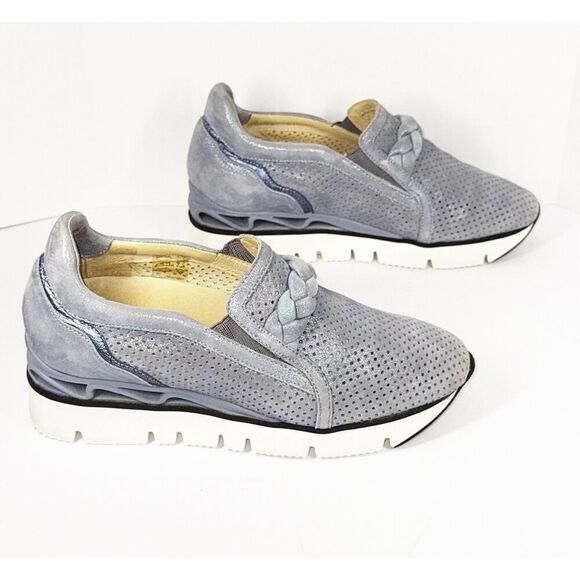 Softwaves Suede Platform Sneaker Loafer Dusty Blue Metallic Perforated 37/6.5 - Picture 16 of 16